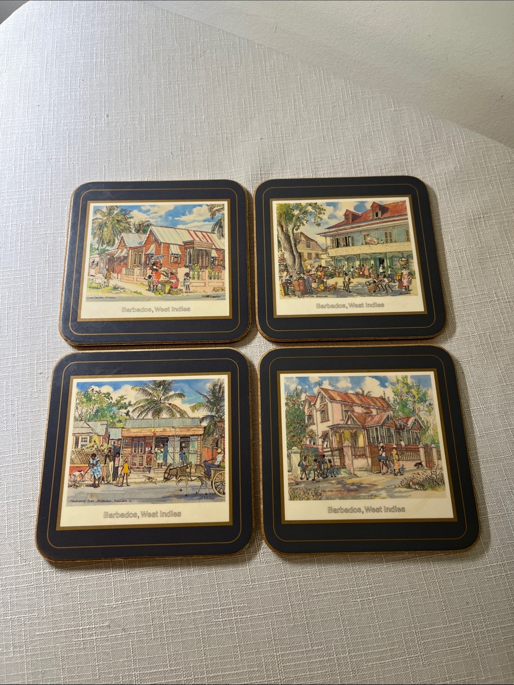 Set of 4 Jill Walker's Barbados Scenes Coasters with Cork Back
Made ENGLAND